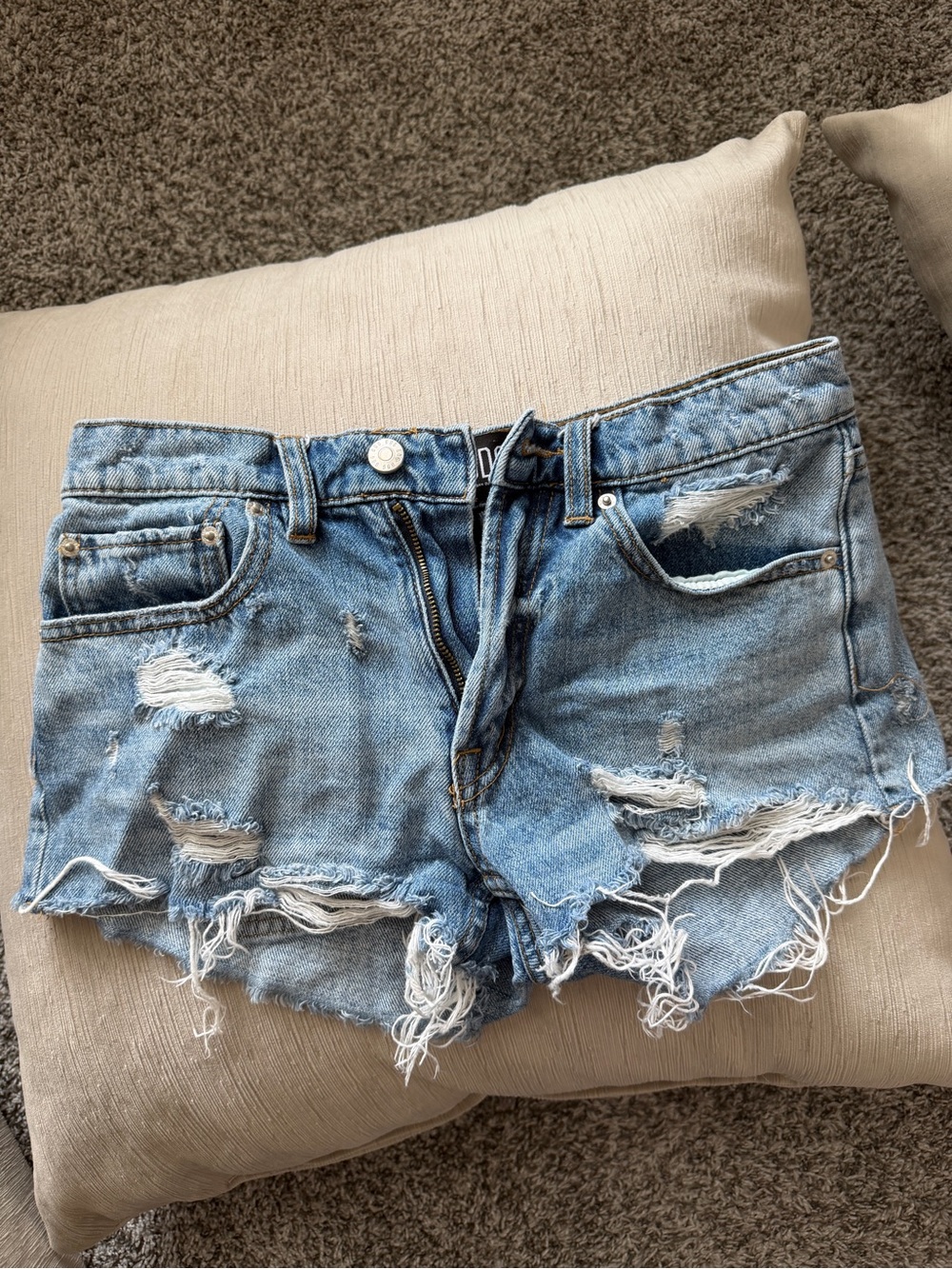 BDG Light Blue Distressed Denim Cutoff Shorts